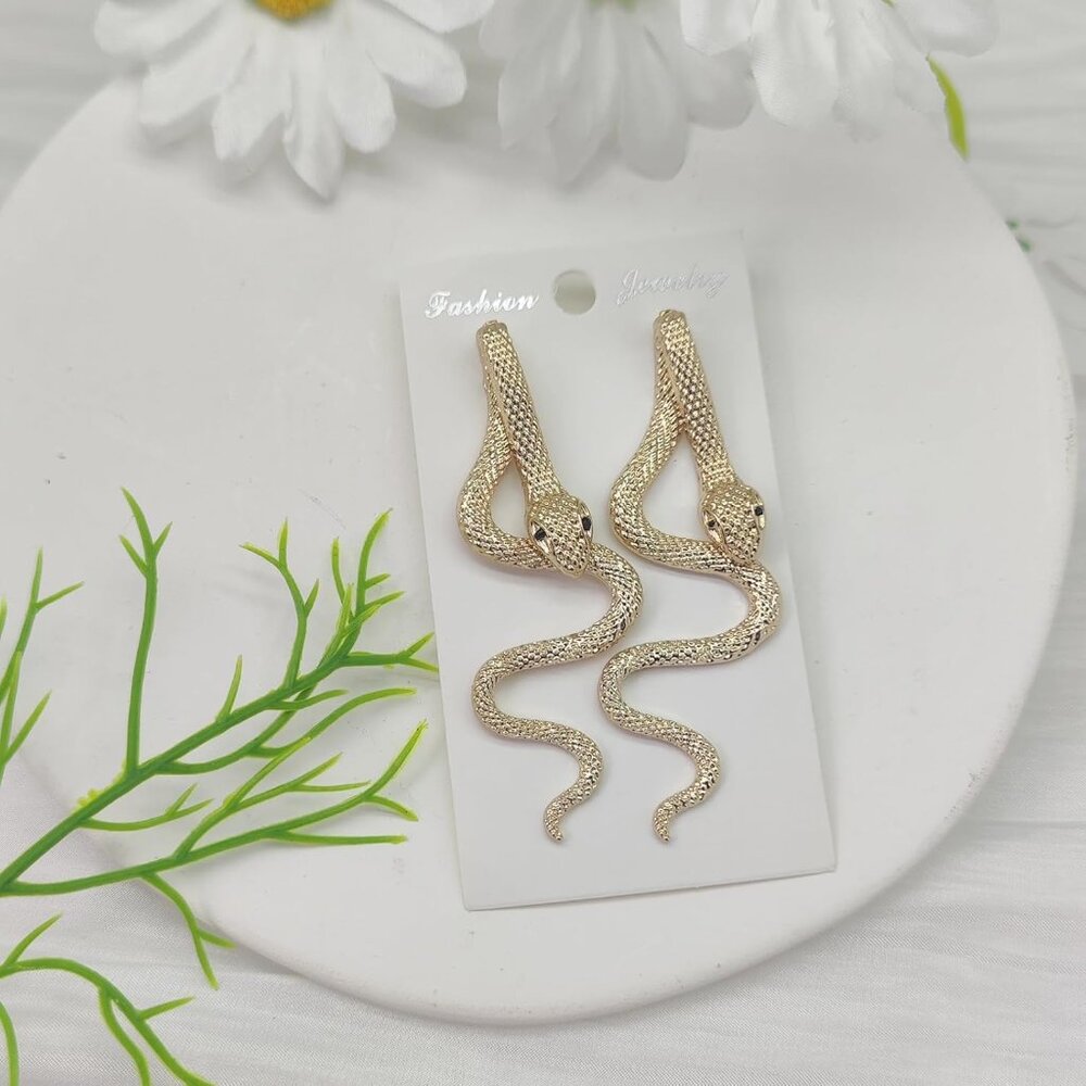 Vintage Goth Snake Earrings - Gold & Silver Snake Statement Jewelry for Women's - Picture 4 of 6